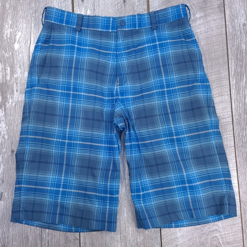 Nike Golf Shorts Mens 30 Blue Plaid Checkered Flat Front Performance